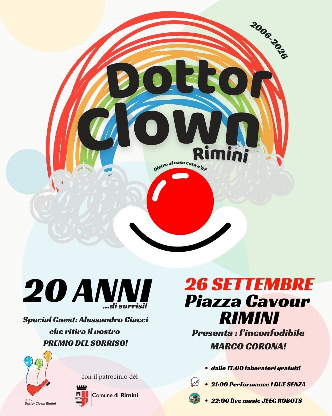 Locandina 20 anni Dottor Clown Rimini - 26 settembre, Piazza Cavour